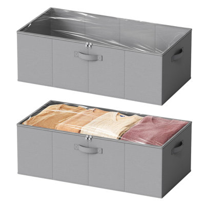 Paquet de 2, 2 bacs de rangement sous le lit, grands bacs de rangement sous le lit avec couvercles, gris