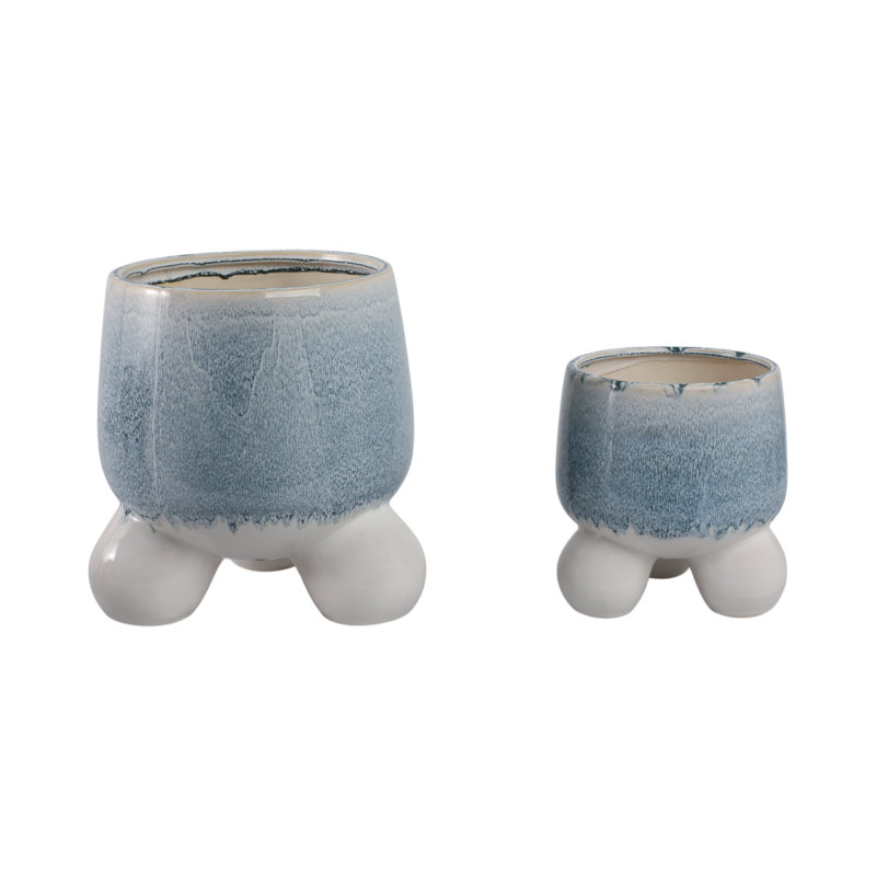 Sagebrook Home Knobby Footed Planters, Blue/White, 2-Pieces