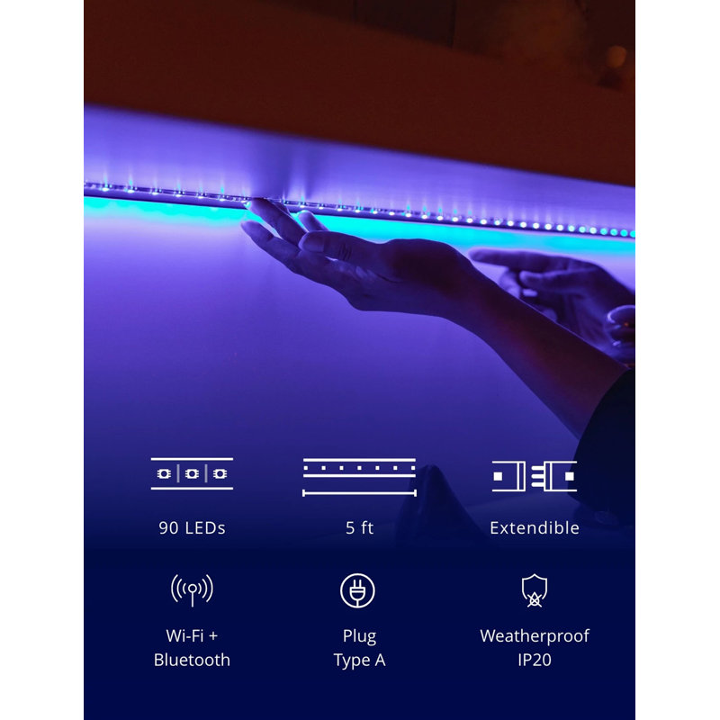 Twinkly 5' Adhesive Magnetic Multicolor LED Indoor Line Light Strip Starter Kit, White
