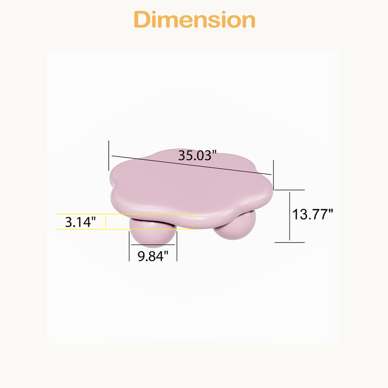 Table basse de 35 po en forme de nuage, table basse minimaliste moderne en forme de pétale avec pieds sphériques, table de salon Macaron rose pour les enfants