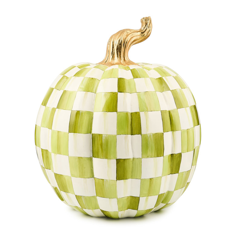 Moss Check Pumpkin, 15" H x 10" W x 10" D, Light Green