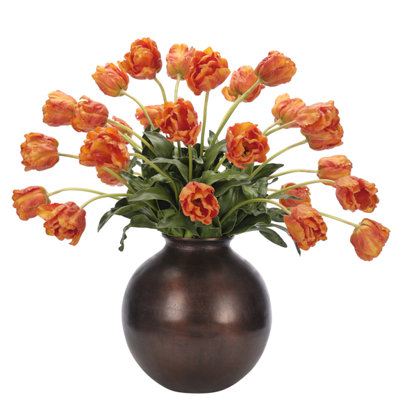 Real-Touch Tulip, Orange, Metal Jar, 32wx32dx31h
