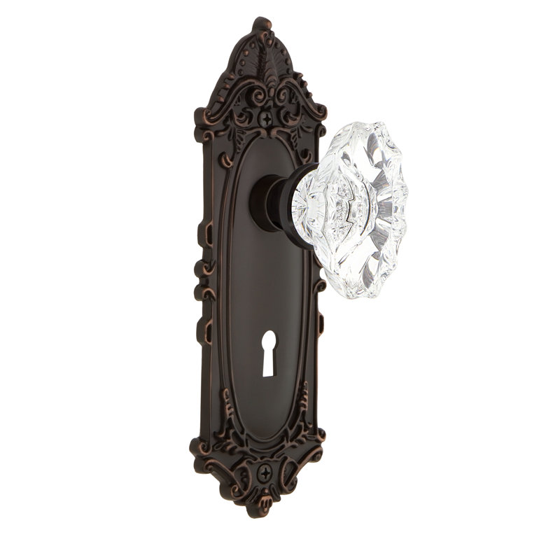 Plaque victorienne avec trou de serrure décoratif et poignée de porte de château, Bronze intemporel