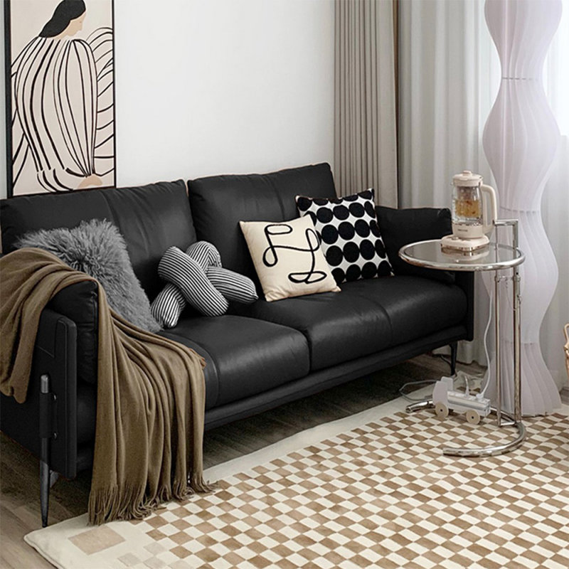 Causeuse-coussin standard en cuir véritable noir, H 33,07 po x l 85,04 po x P 35,43 po