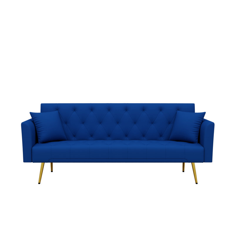 72.5" Modern Velvet Futon Tufted Folding Sofa Bed Convertible Couch With Two Throw Pillows, Suitable For Living Room, Bedroom, And Apartment