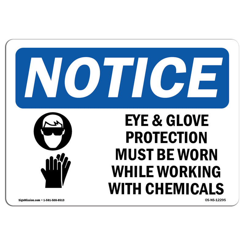 Protection des yeux et des gants doit être signée, H 12 po x l 18 po x P 0,1 po