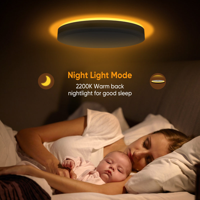 5Cct Dimmable Led Flush Mount Ceiling Light With Night Light, 10%-100% Brightness For Bedroom/Living Room/Kitchen, White/Gold