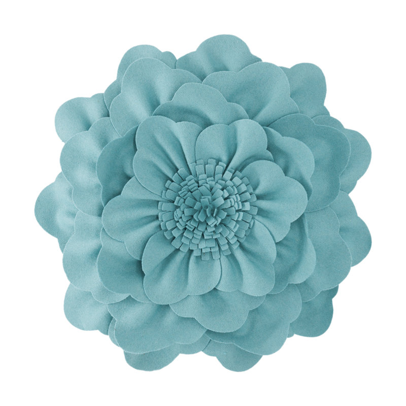 3D Peony Flower Accent Pillow Handmade Cushion Appliqued Decorative Throw Pillow Cover & Insert 14in, Teal Blue