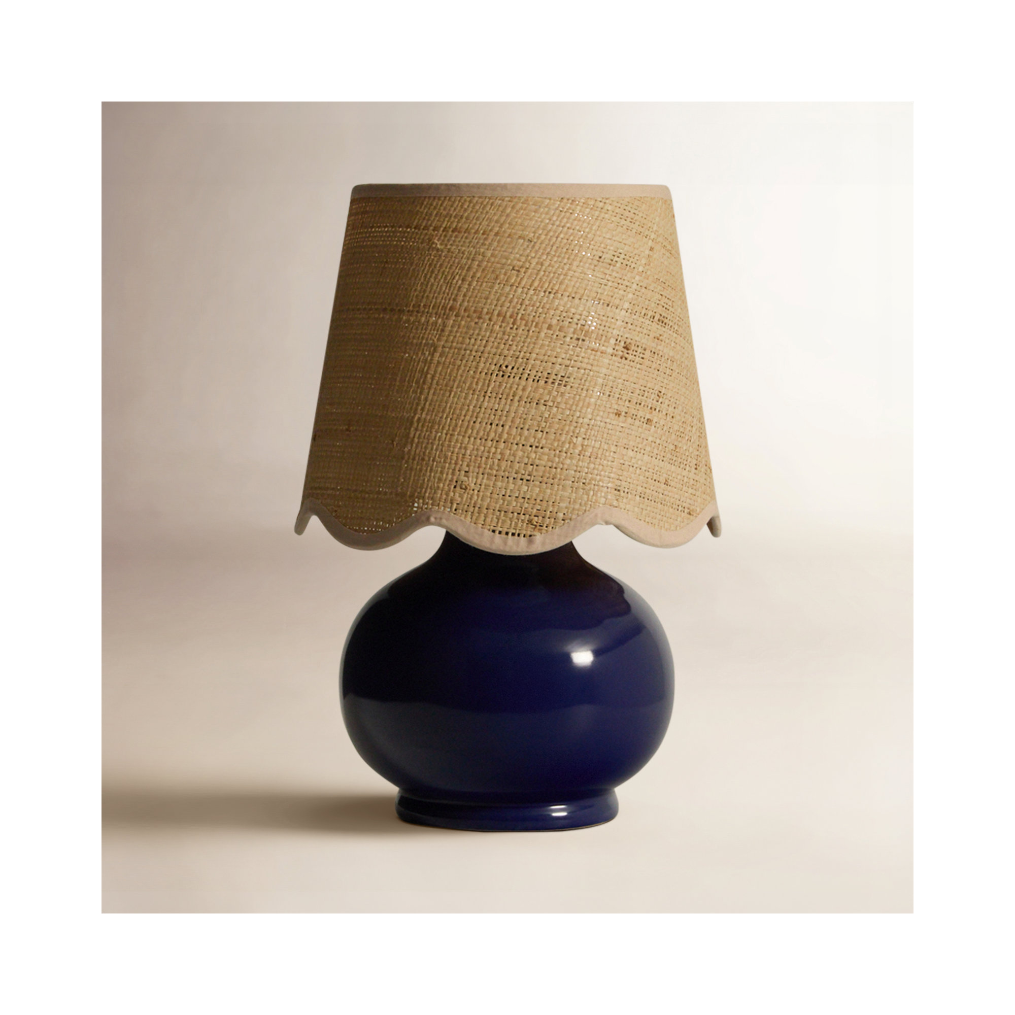 Momsen Scallop Shade Lamp, 13"" H x 8"" W x 8"" D, Natural, Navy