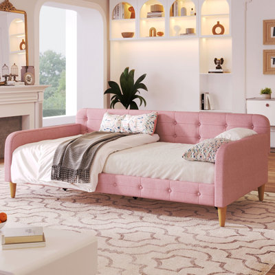 Twin Size Upholstered Daybed with 4 Support Legs, Rubine(Old SKU:N709P266225H)