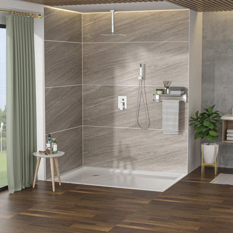 Douche de 16 pouces fixée au plafond - double tête avec placage et soupape équilibrée, système de douche à main pluviale, résistance à l'installation facile, système carré de 16 po avec options de poche, installation et nettoyage