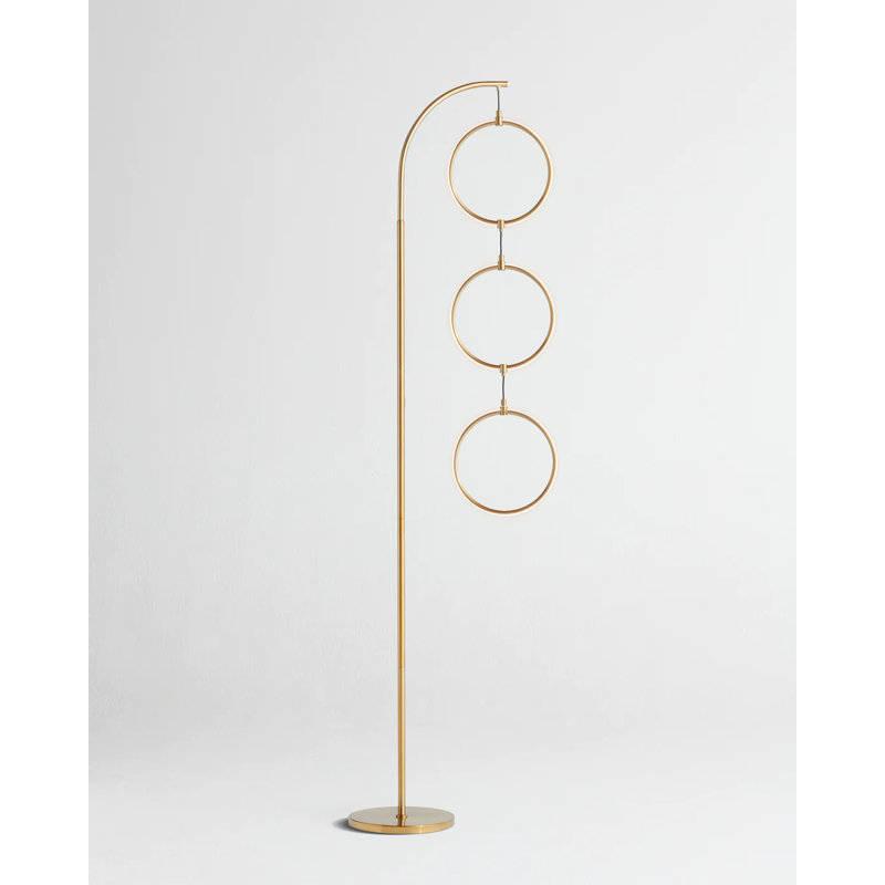 Nova 74 in. Industrial Arched Standing Modern Floor Lamp with Novelty Hanging LED Halos and Built-In 3-Way Dimmer - Integrated Energy-Saving LED Light