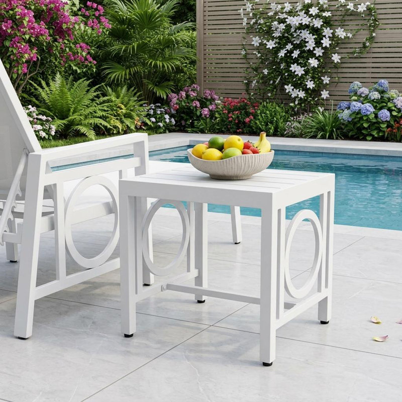 Table d'appoint d'extérieur en aluminium blanc 16 po