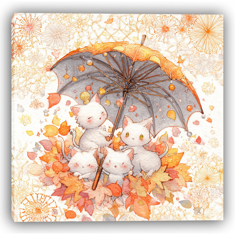 «Autumn Kittens Gathering», art mural sur toile tendue, H 20 po x l 20 po, 1
