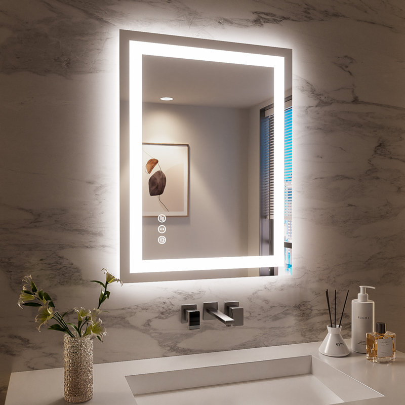 Devonnte Rectangle LED Wall Mirror, Dimmable Vanity Lighted Mirror, 28" x 36"
