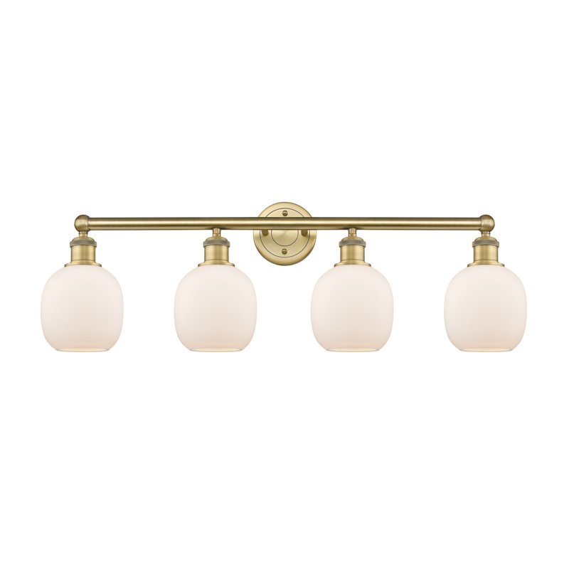 Éclairage pour meuble-lavabo 4 lumières Carlucci, Blanc mat, Laiton brossé