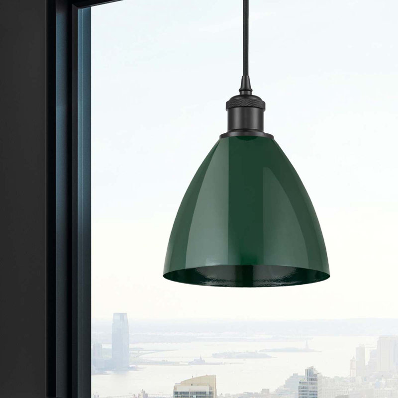 Luminaire suspendu conique 1 lumière, Vert, Noir mat