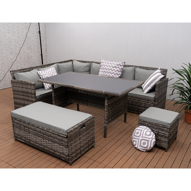 Chablis 9 - Person Wicker Patio Dining Set with Rectangular Table , Cushions Included