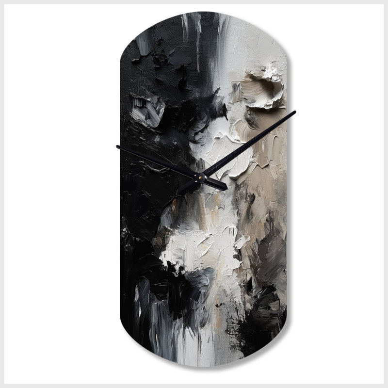 Noir texturé Splash Paint Art II - horloge cylindrique abstraite, Grand