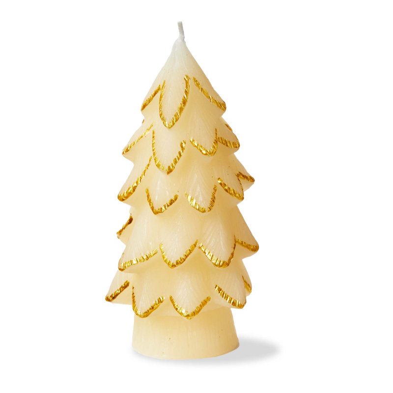 Gilded Pine Tree Candle Lg, 2.5" x 2.5" Novelty, Ivory