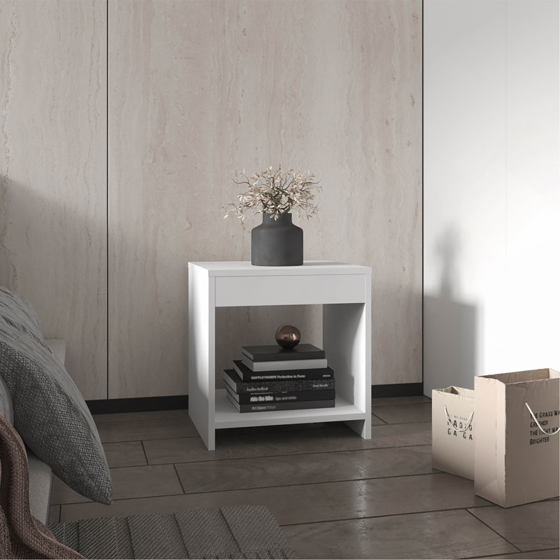 Chroma 16.5" Tall Minimalistic Nightstand With Open Shelf, White