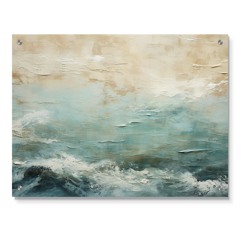 «Modern Coastal Beige and Blue River I», art mural acrylique océan côtier moderne, H 24 po x l 32 po