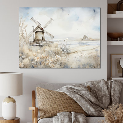 Nostalgic Windmill In Winter - Wind Turbines, art mural
