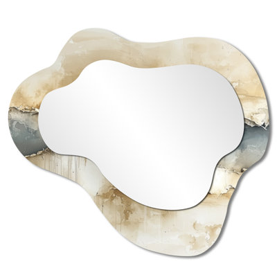 Neutral Horizons Divide Reverie I - Minimalism Line Asymmetrical Decorative Mirror, Modern irregular Wall Mirror, Printed on Metal