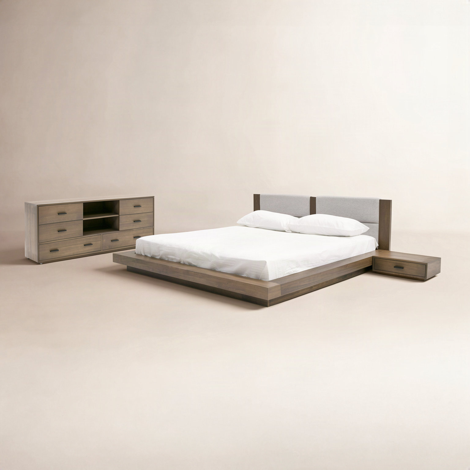 Boushra Bedroom Set, Queen, Light Walnut