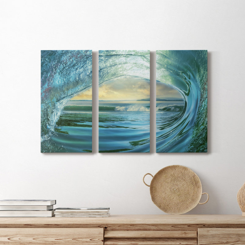 Big Wave - Photographie sur toile tendue 3 pièces, H 60 po x l 120 po x P 1 po