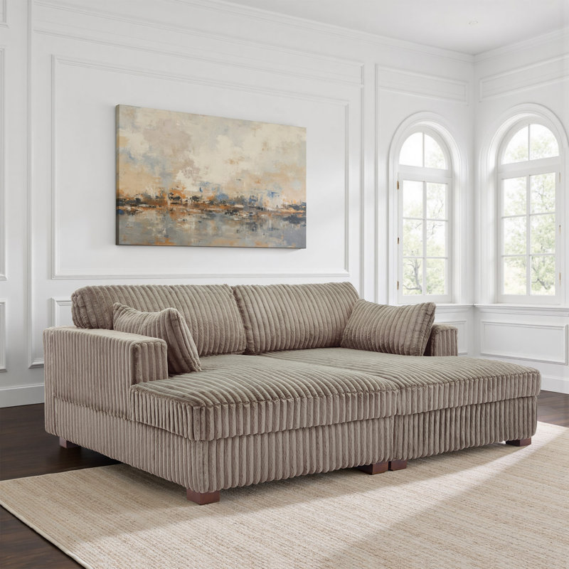 Bentura Oversized Upholstered Light Brown Faux Rabbit Fur Flannel  Sleeper Sofa Bed Lounge sofa with Armrests & Throw Pillows