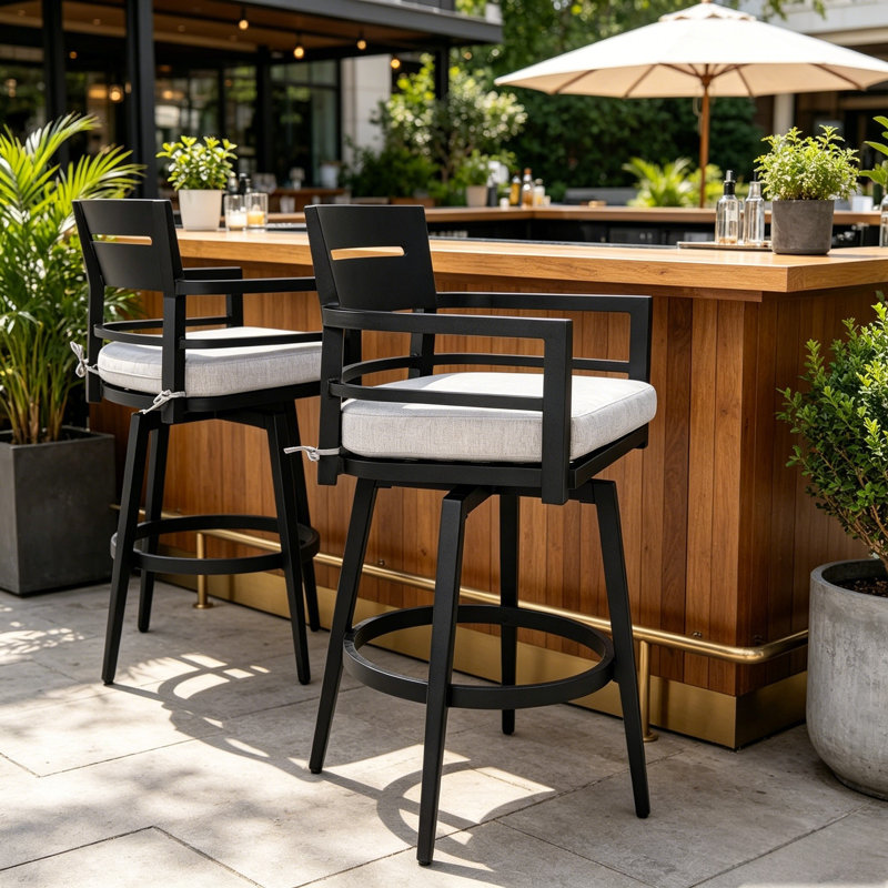 Tabourets de bar pivotants d'extérieur haut de gamme en aluminium avec coussin Sunbrella®, Sunbrella® Cast Silver, 4