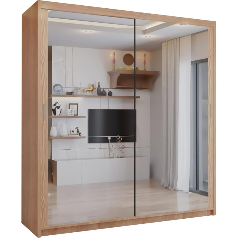 Ashawni 2 Door Laminate Wardrobe, Oak, 217cm H x 100cm W x 62cm D
