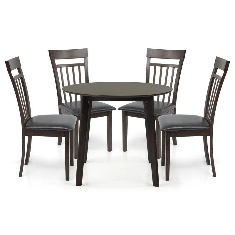 Ensemble de table de salle à manger 5 pièces, 4 chaises d'appoint en bois massif de style classique avec table de salle à manger ronde, ensemble de cuisine, coussins en cuir PU