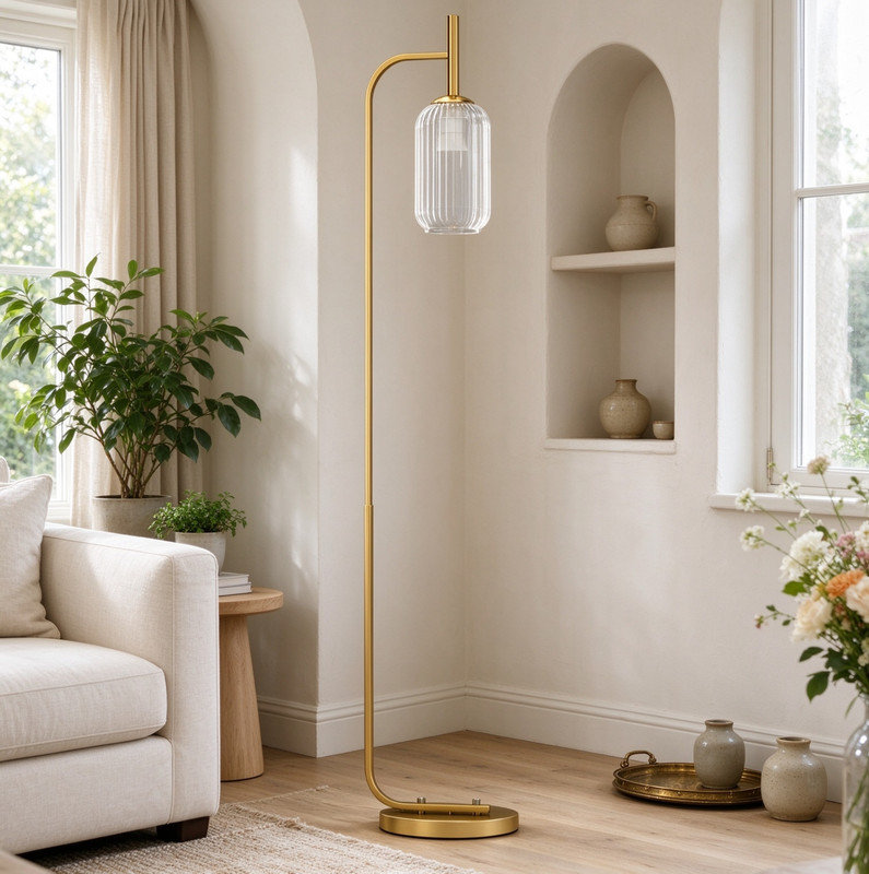 151.97 H cm Polished and Bronzed Column Floor Lamp