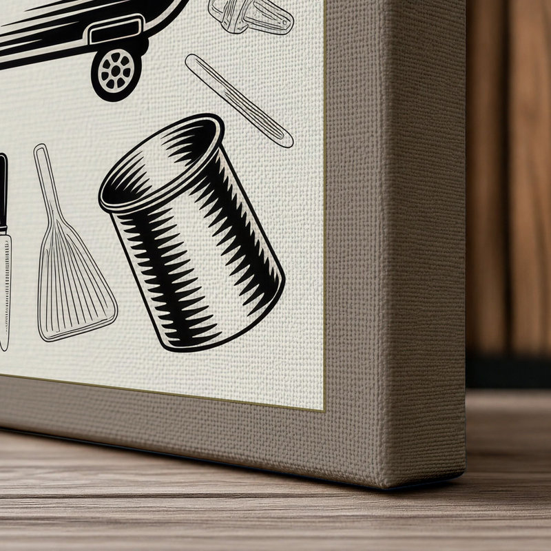 Road Cooker Retro - Wrapped Canvas, 30x20 - 76.2 x 50.8 cm, Taupe Border