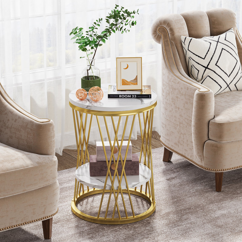 Frame End Table, Gold, White