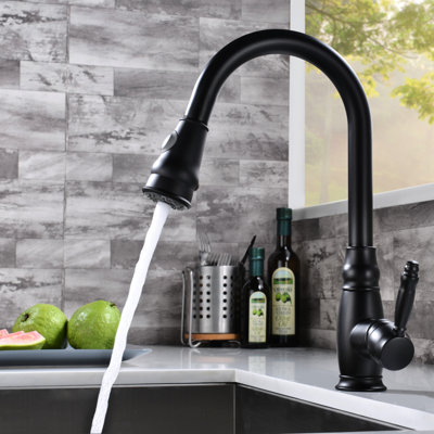 Robinet de cuisine commercial avec douchette extractible - noir, corps en laiton pour une distribution efficace de l'eau et une alimentation polyvalente en céramique
