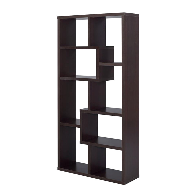 Geometric, Cappuccino 10-Shelf Bookcase, And Particle Board, Scratch- Finish, Tip-Over Restraint Construction,