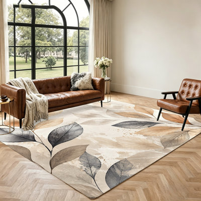 Tapis à motif de feuilles d'aquarelle, doux au toucher, idéal pour le salon, la chambre à coucher ou le bureau. Décor élégant et unique, accessoires de décoration pour le salon.