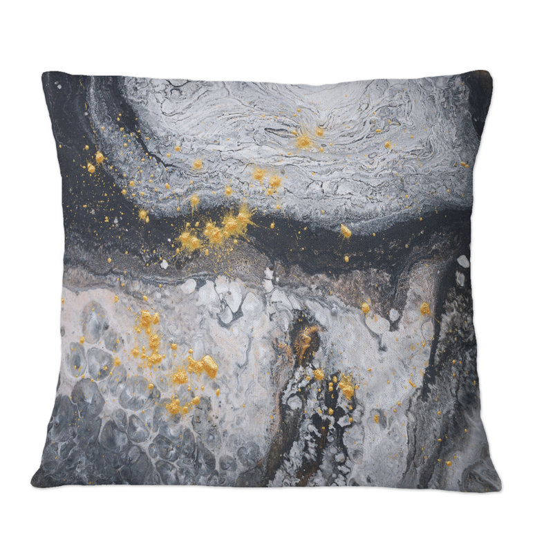 Coussin décoratif imprimé noir et or noir et marbre blanc, 16 po x 16 po