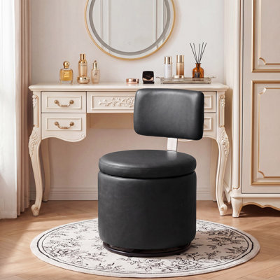  30.5'' H Swivel Accent Vanity Stool with Storage Accent Make-up Chair Vegan Leather Accent Chair