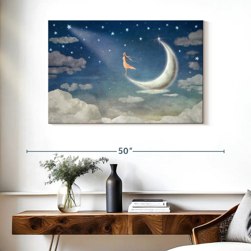 Fille Kelan parmi la lune et les étoiles, H 26 po x l 39 po
