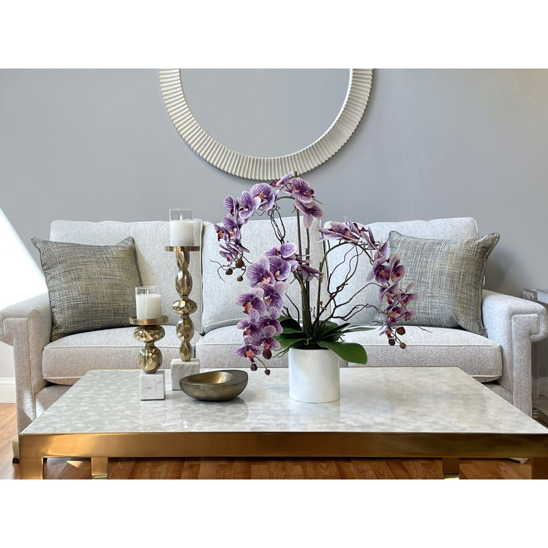 Modern Orchid Arrangement in Round Fiberstone Pot, Purple