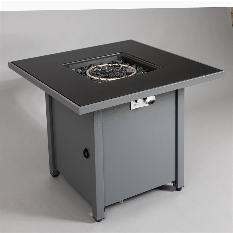 Table de foyer d'extérieur en acier avec couvercle H 25 po x l 30 po