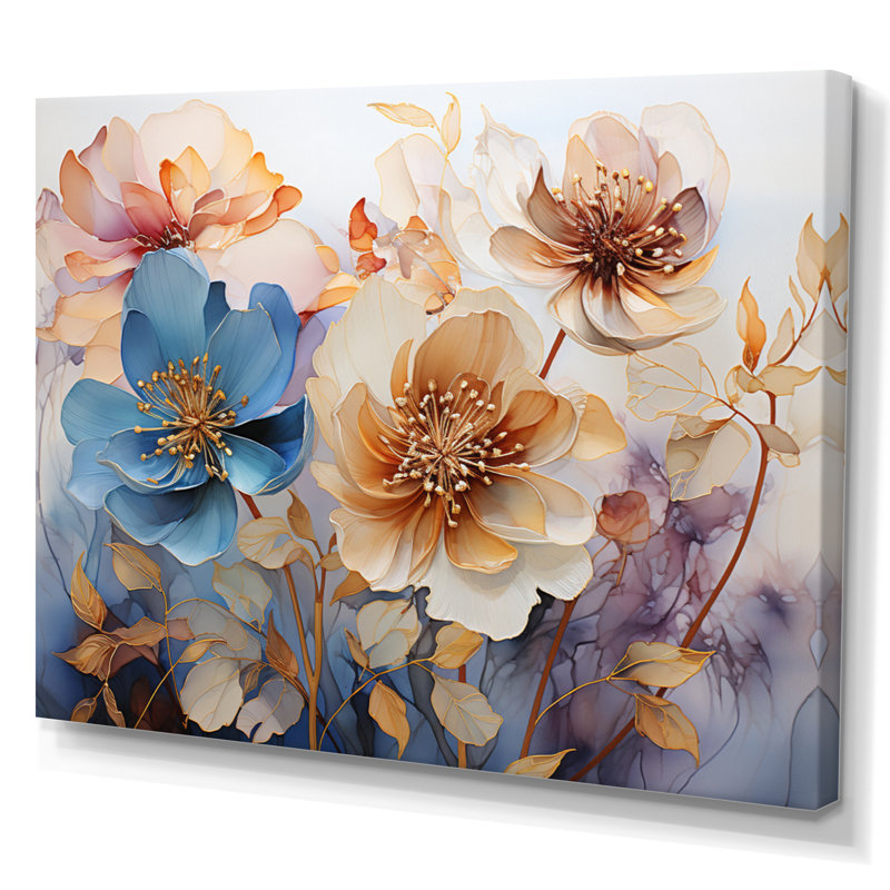 Fleurs bleues mystiques - imprimé, Toile tendue, H 24 po x l 32 po x P 1 po