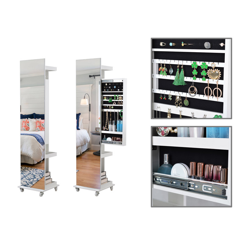 Armoire à bijoux pivotante à 360 ° et miroir