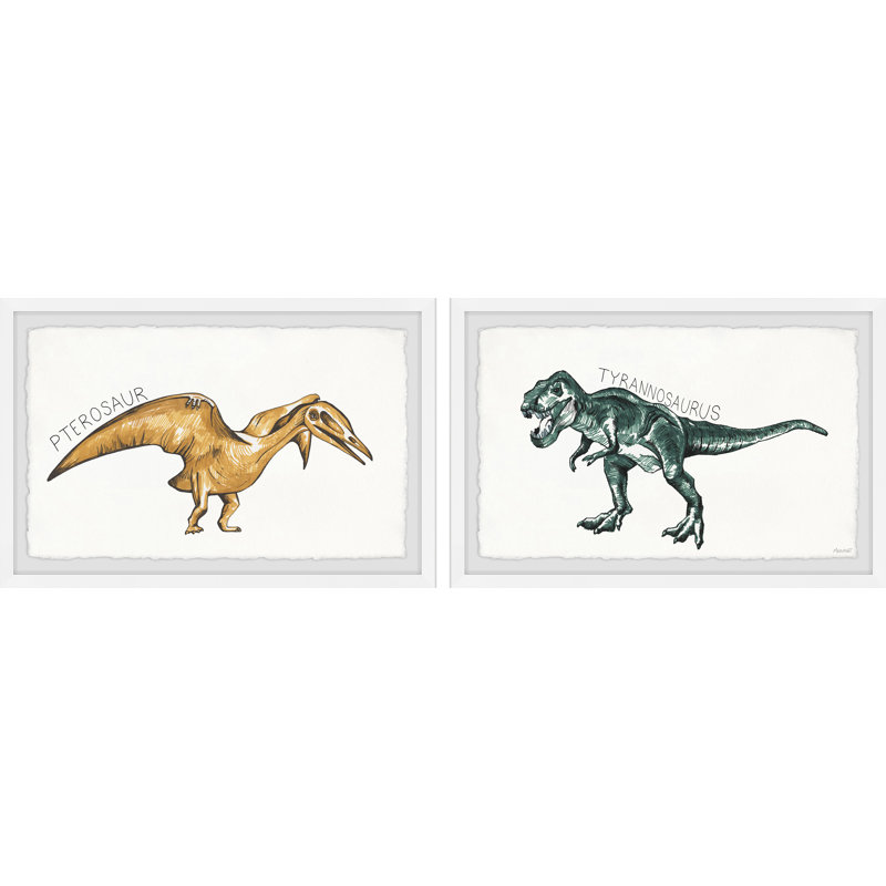 Ensemble de 2 reproductions encadrées de dinosaures à pattes Aguilera, H 12 po x l 18 po x P 1,5 po