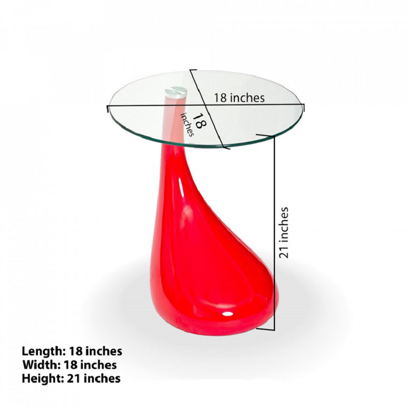 Cate Glass Top End Table Built-In Outlets, Red
