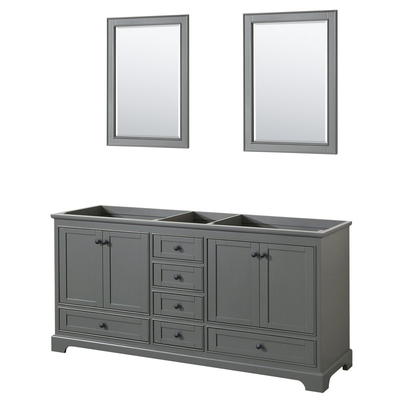 Base de salle de bain double 71 po uniquement meuble-lavabo Deborah, Gris foncé / noir mat